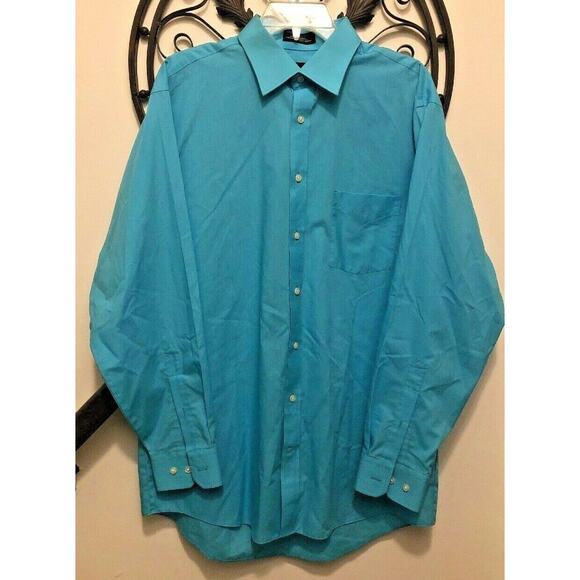 16 1/2 34-35 Stafford Blue Cotton Blend Broadcloth Reg Fit Button Down Shirt - Picture 1 of 8